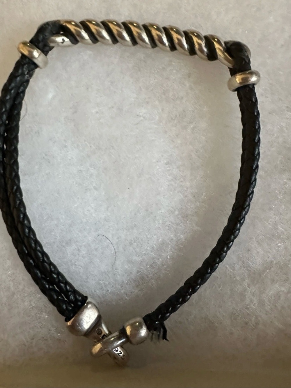 David Yurman Black Braided Leather Bracelet with Silver Accents. See description